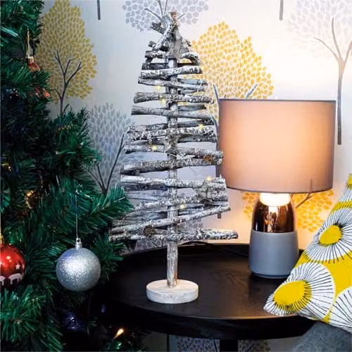 Netagon Grey Birch Wood Tabletop Christmas Tree with LED Star Light Effect – 7
