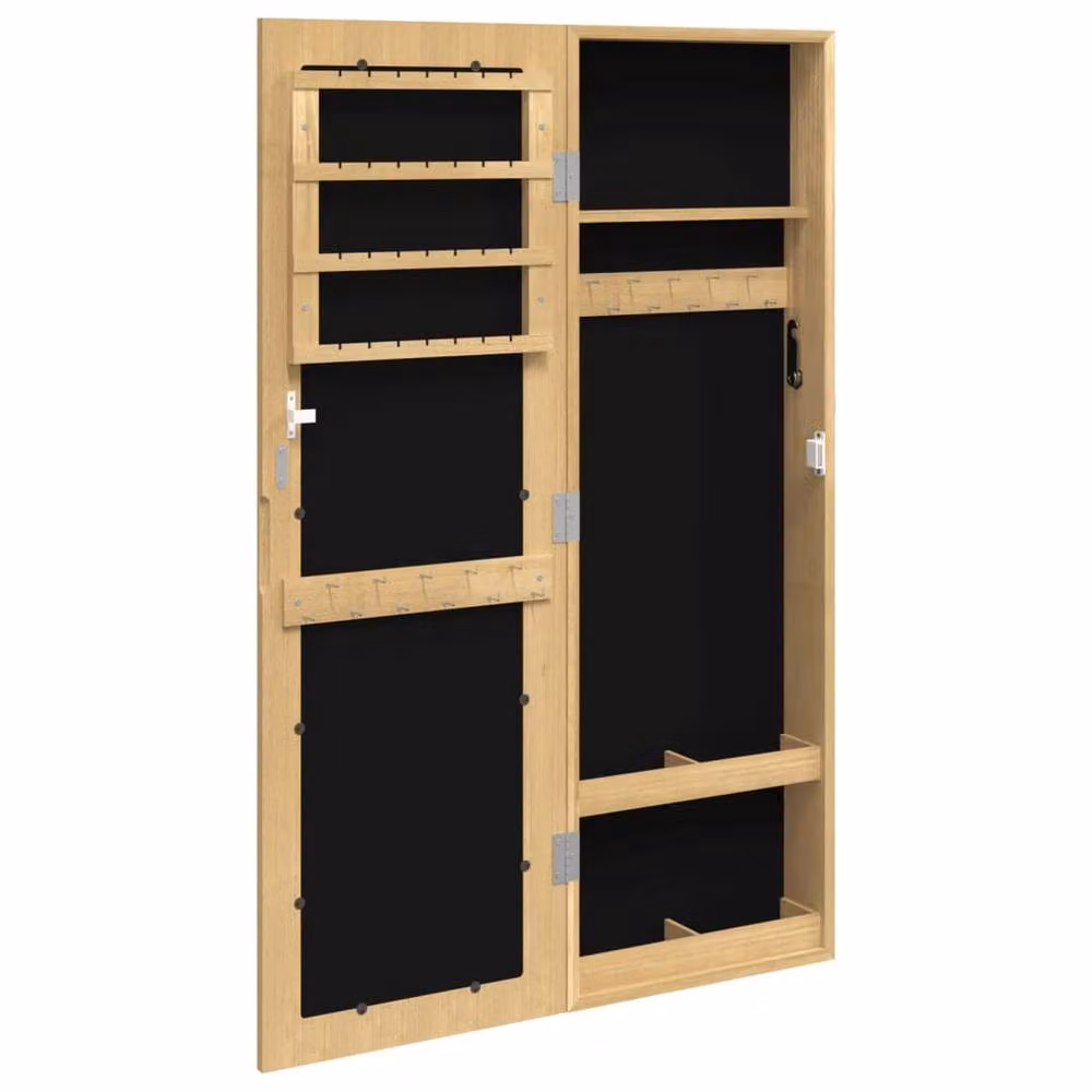 Berkfield Home Wall Mounted Mirror Jewellery Cabinet with Lock and Internal Shelves, Beige, W: 30 cm, D: 8.5 cm, H: 90 cm – 4