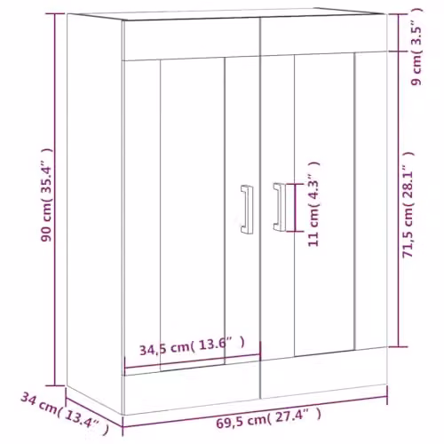 vidaXL Wall Mounted Cabinet in Concrete Grey, W/D/H: 69.5 x 34 x 90 cm – 2