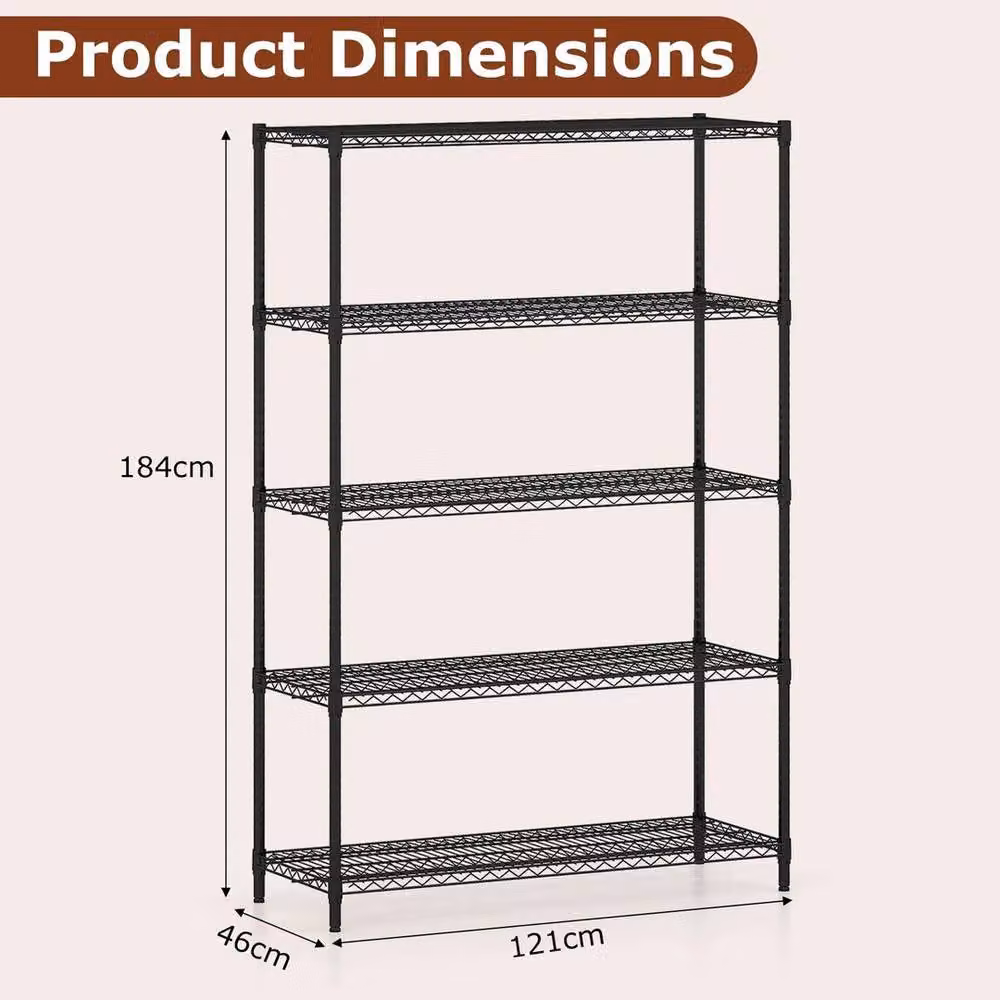 EONLION 5-Tier Metal Wire Shelving Unit in Black, W: 100 cm, H: 184 cm – 2
