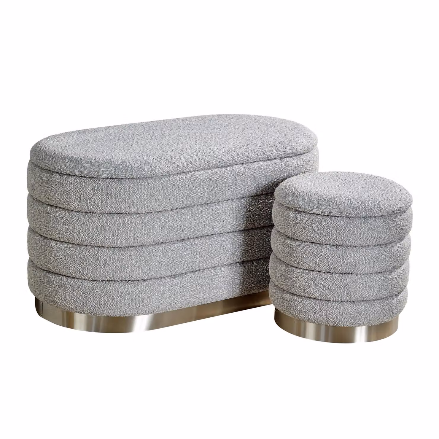 Home Source Set of 2 Grey Boucle Teddy Fur Storage Ottomans and Footstool Benches – 2