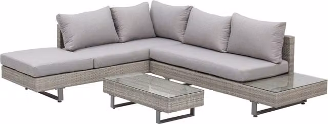 Outsunny 5-Seater Grey Rattan Garden Furniture Set with L-Shape Corner Sofa, Chaise Lounge, Coffee Table, Side Table and Cushions