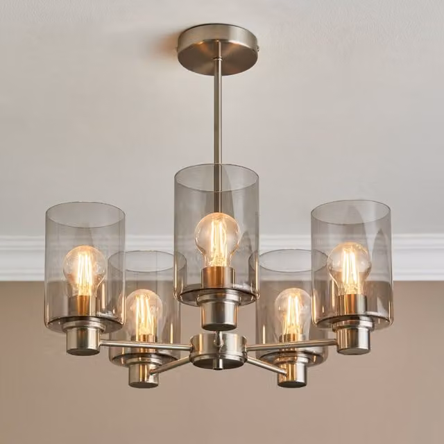 Pagazzi Kingsholm 5 Light Semi Flush Ceiling Light in Silver Satin Nickel