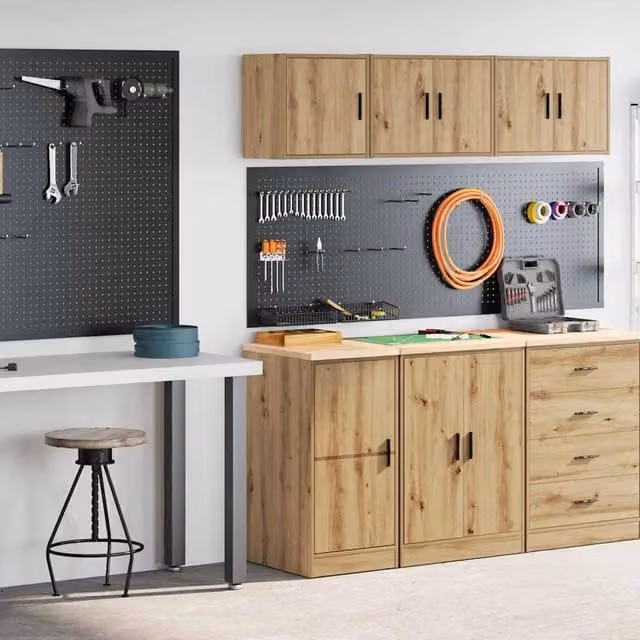 Berkfield Home Set of 2 Wall Mounted Garage Cabinets in Artisan Oak Brown Engineered Wood – 1