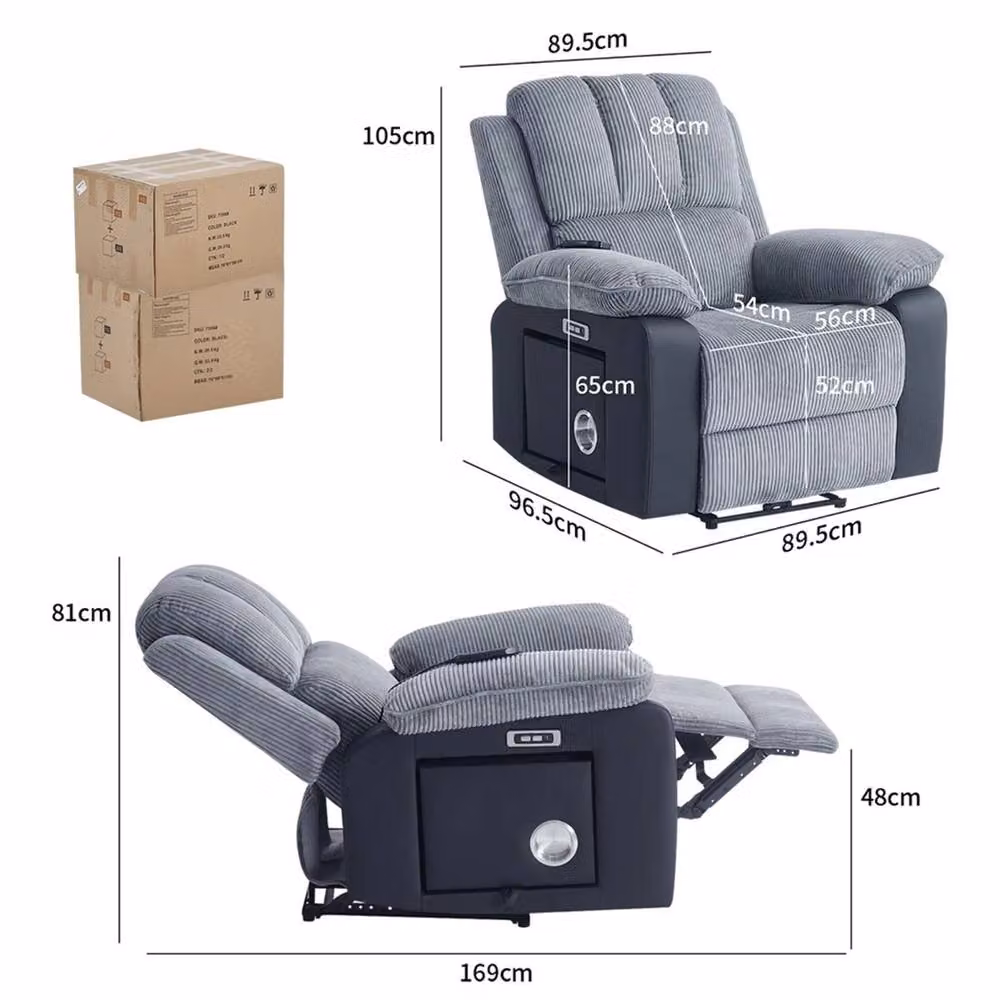 FORGEVIO Modern 1 Seater Electric Recliner Sofa Armchair in Grey – 2