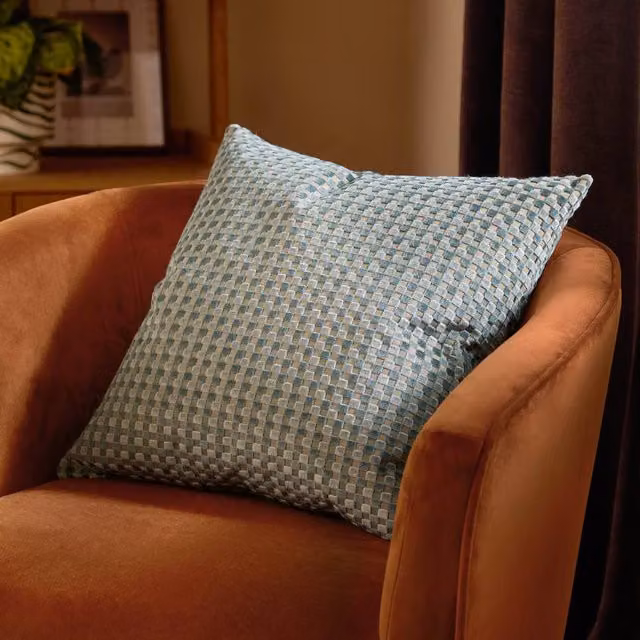 Furn Checkered Velvet Jacquard Cushion in Blue, W/D/H: 45 x 45 x 45 cm