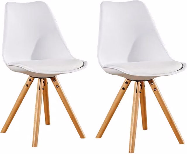 Life Interiors Set of 2 Sophie Plastic Dining Chairs with Padded Synthetic Leather Seats in White