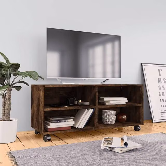 Berkfield Home TV Cabinet in Smoked Oak Brown with Castors, W/D/H: 90 x 35 x 35 cm