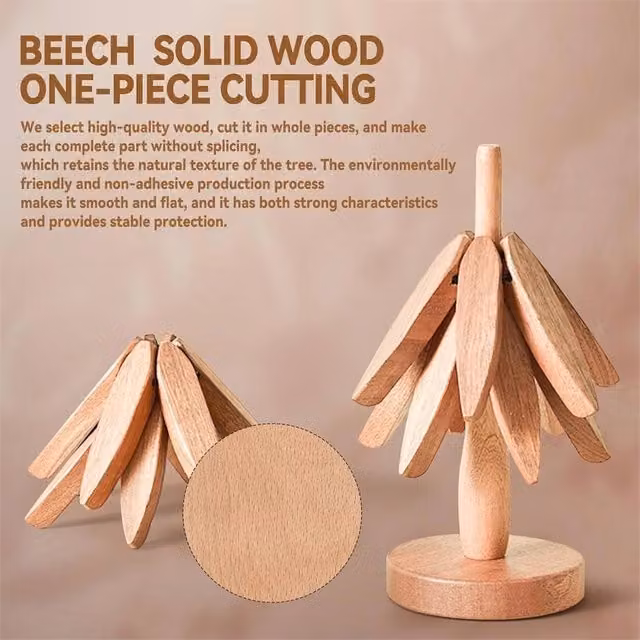 Nordara Tree Shape Foldable Wooden Trivet Set in Brown