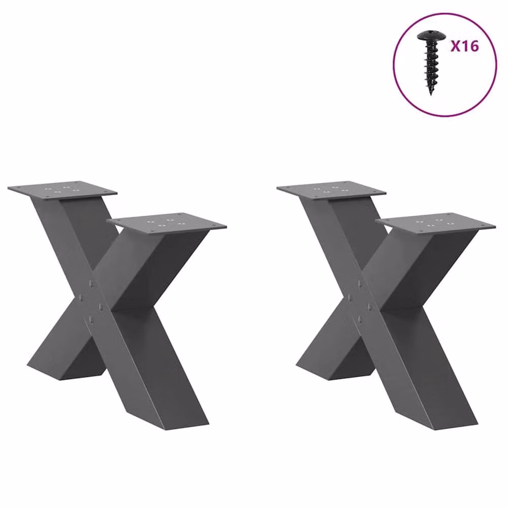 Berkfield Home X-Shaped Coffee Table Legs, 2 Piece Set, Anthracite Black Steel, Height: 50 cm – 2
