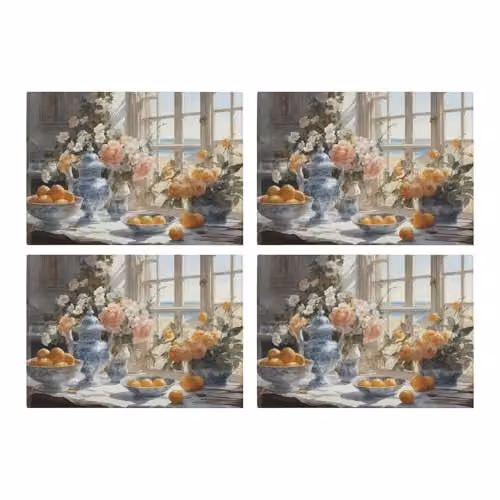 Purely Home Floral Vases Glass Placemats Set, Multicolour, 4 Pack