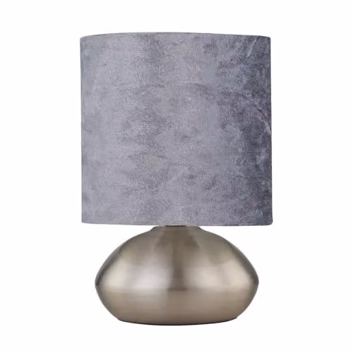 First Choice Lighting Jenson Touch Table Lamp with Grey Fabric Shade and Chrome Base