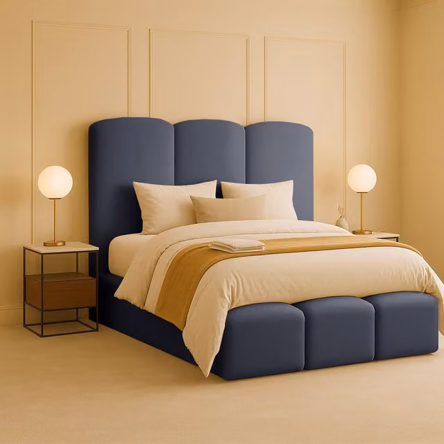Desire Deco Rivas Modern Upholstered Bed Frame in Blue, W/D/H: 140 x 200 cm