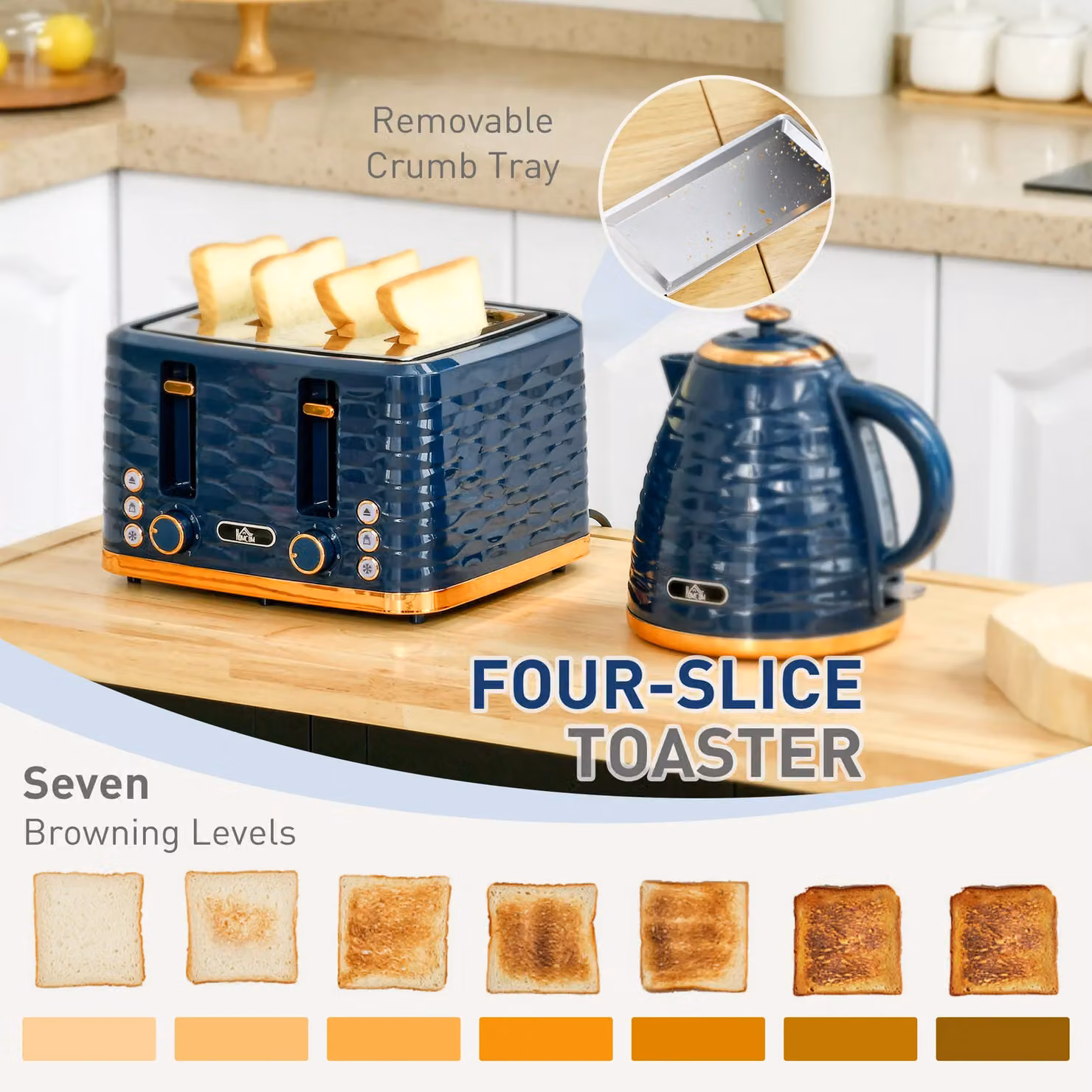 HOMCOM Kettle and Toaster Set in Blue – 4