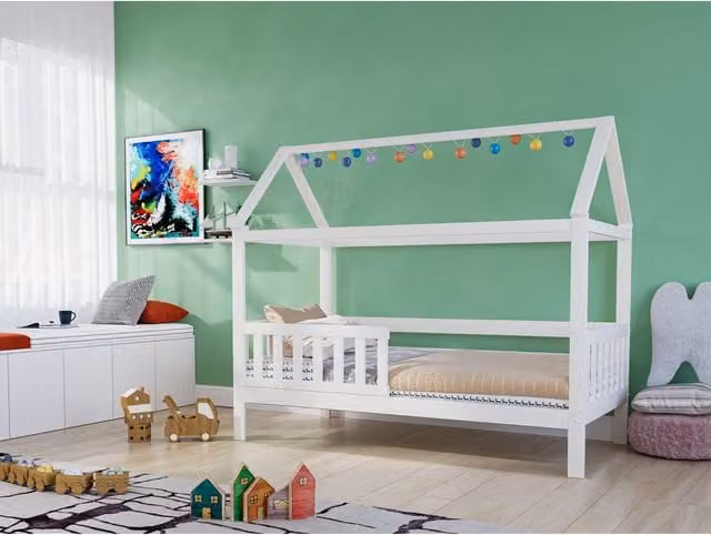 Noomi Alisa House Bed in White, Solid Wood with Drawers, W/D/H: 200 x 100.1 x 168.6 cm – 1