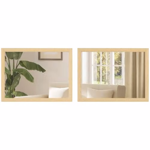 HOMCOM Set of 2 Rectangular Wall Mirrors in Beige and Brown, W: 30 cm, H: 40 cm