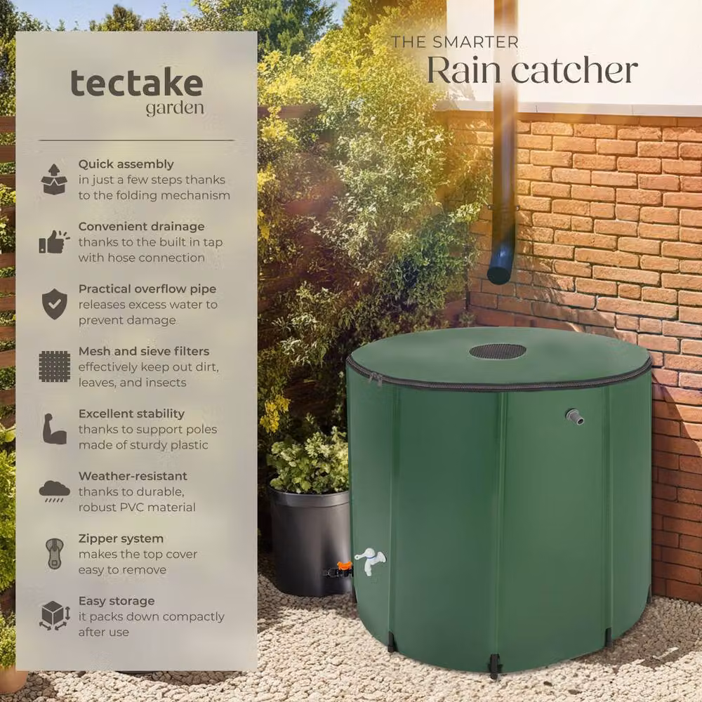 tectake Green Rain Barrel with Tap and Overflow Protection, 750 l – 2