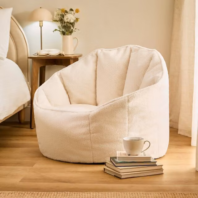 ICON Sirena Bouclé Bean Bag Accent Chair in Beige/White – 1