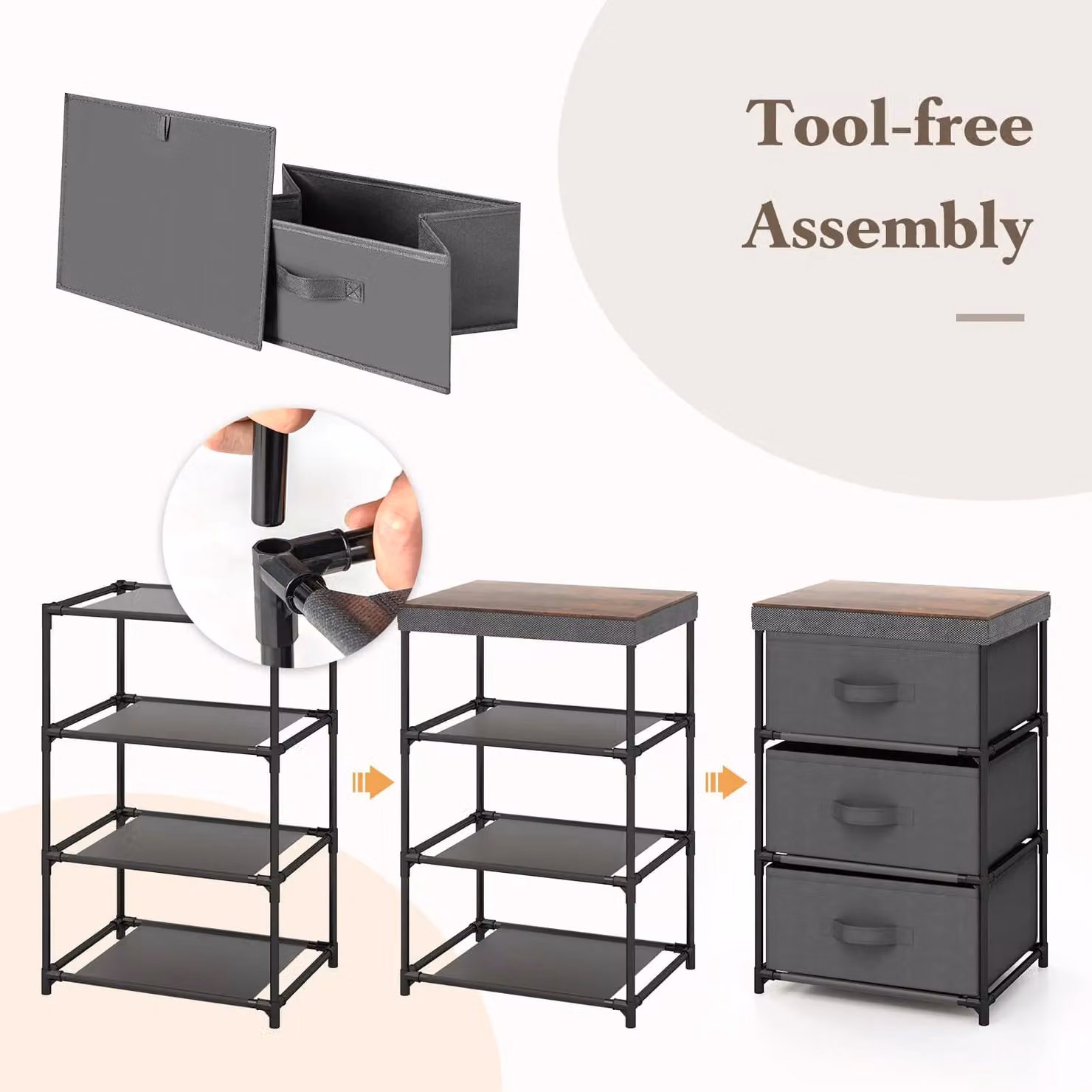 Gymax 2 Pack 3-Tier Fabric Dresser Nightstand Organiser Unit with 3 Drawers in Grey – 2