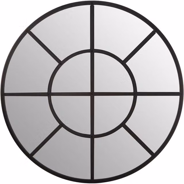 Orsina Black Round Wall Mirror with Industrial Geometric Metal Frame