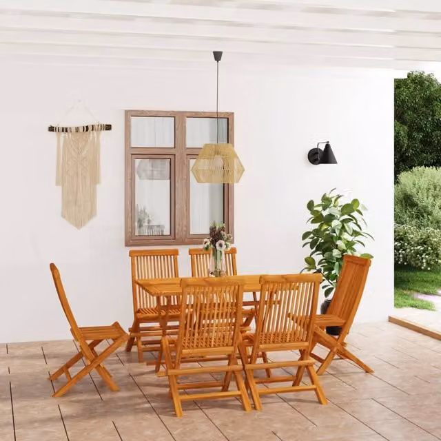 Berkfield Home 7 Piece Solid Teak Wood Garden Dining Set in Brown