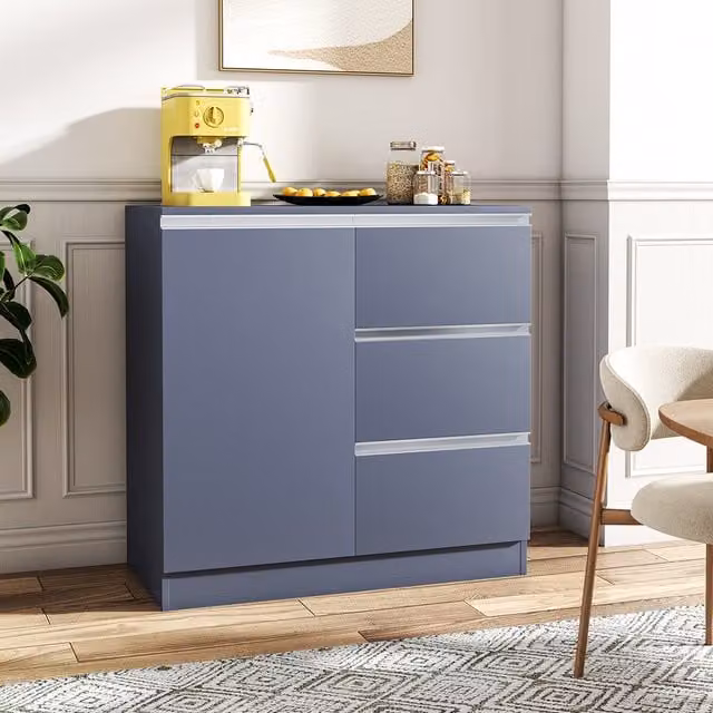 Livingandhome Modern Matt Grey Metal Sideboard Cabinet for your Living Room