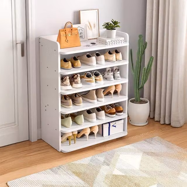 Livingandhome Minimalist White MDF Shoe Rack for Hallway or Bedroom, Width: 88 cm