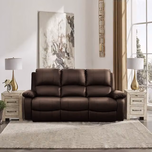 Comfy Living Modern Brown Leather Reclining Sofa Set Including 3-Seater Sofa, 2-Seater Sofa and Armchair