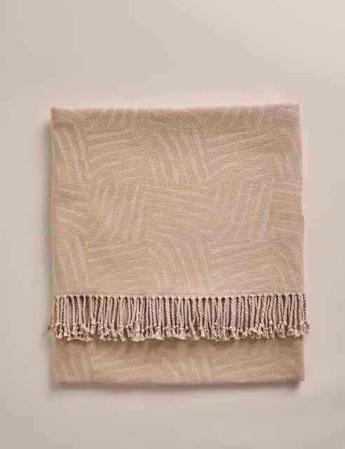 M&S Geometric Woven Cotton Rich Throw in Beige