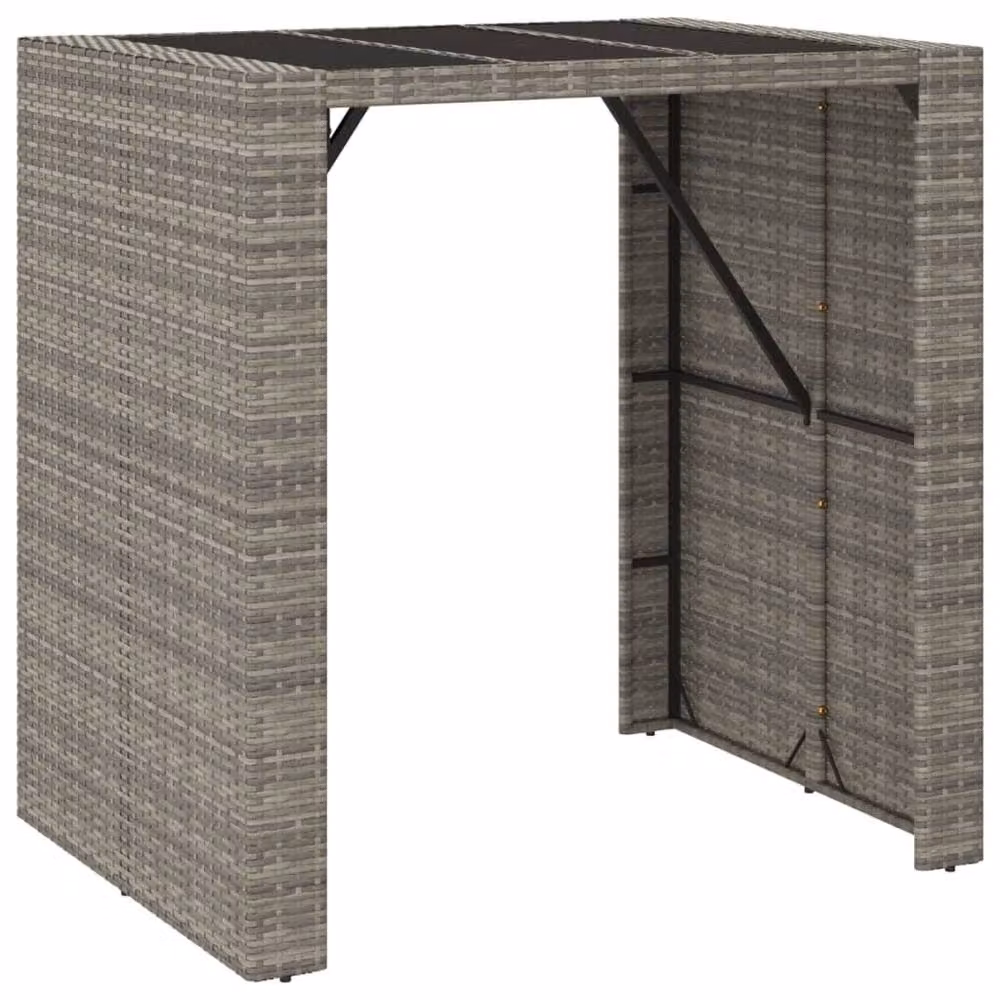 Berkfield Home Grey Poly Rattan Bar Table with Glass Top, W/D/H: 105 x 80 x 110 cm – 2