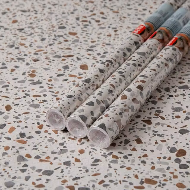 dc fix Terrazzo Self Adhesive Vinyl Wrap for Worktops and Furniture, Beige/Grey, W: 67.5 cm, L: 2 m (Pack of 3)
