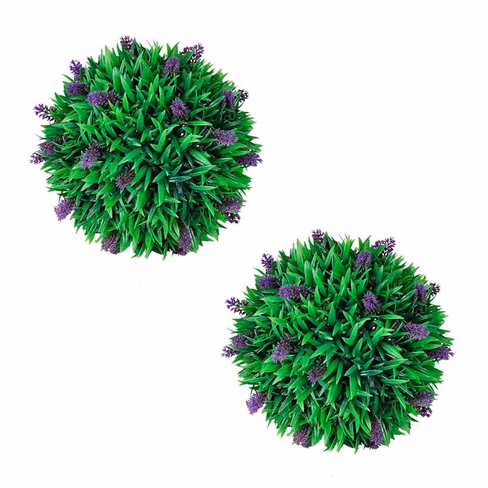 Berkfield Home Set of 2 Artificial Green Boxwood Balls with Purple Lavender, Height: 30 cm – 2