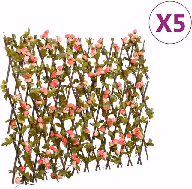 Berkfield Home Artificial Ivy Trellis Expandable, 5 Pieces, Dark Pink, W: 60 cm, H: 180 cm – 1