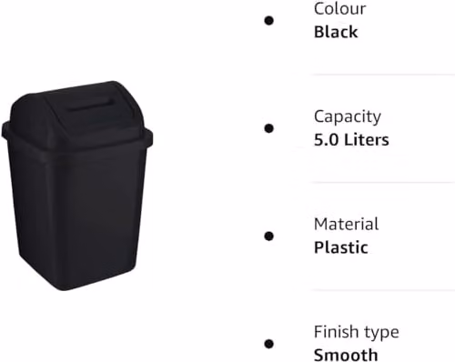MantraRaj 5L Plastic Swing Top Bin in Black – 6
