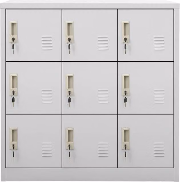 Berkfield Home Set of 5 Metal Locker Cabinets in Light Grey, W/D/H: 90 x 45 x 92.5 cm