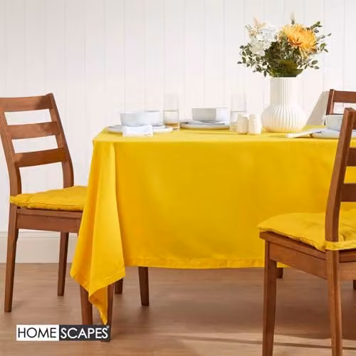 Homescapes Plain Yellow Cotton Rectangular Tablecloth, W/D/H: 137 x 228 cm – 2