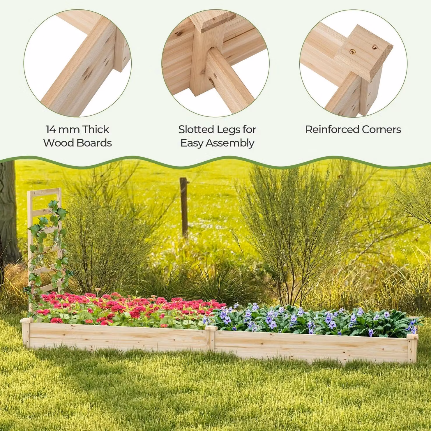 Costway Wooden Raised Garden Bed with Trellis in Brown or Sand – 3