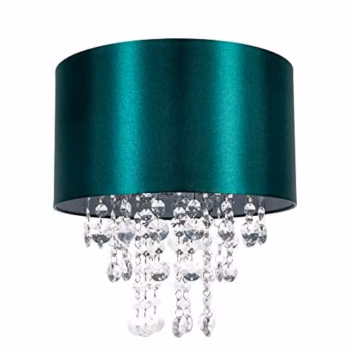 Happy Homewares Modern Round Satin Fabric Pendant Light Shade in Green with Transparent Droplets, Diameter: 30 cm – 1