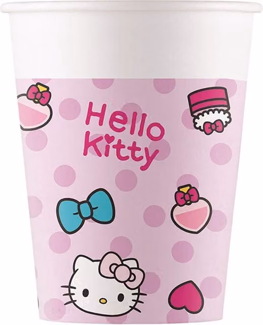 Procos Hello Kitty Fashion Paper Mugs, 200 ml, 8 Pieces, Pink and Multicolour