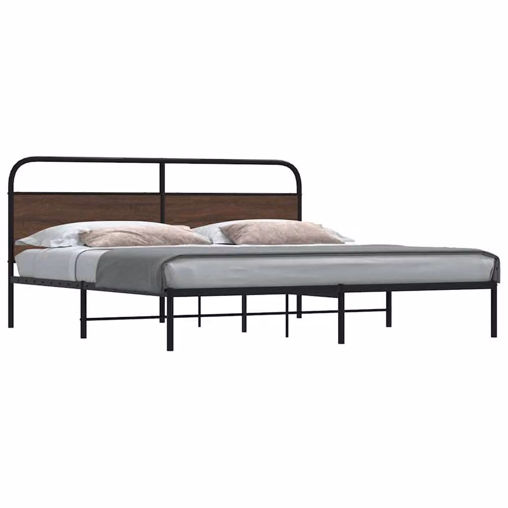 Berkfield Home Metal Bed Frame in Brown Oak, W/D/H: 180 x 200 cm, Super King – 2