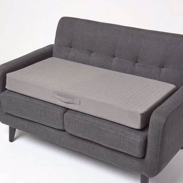 Homescapes Grey Cotton Orthopaedic Foam Booster Cushion with Removable Machine Washable Cover, Width: 100 cm