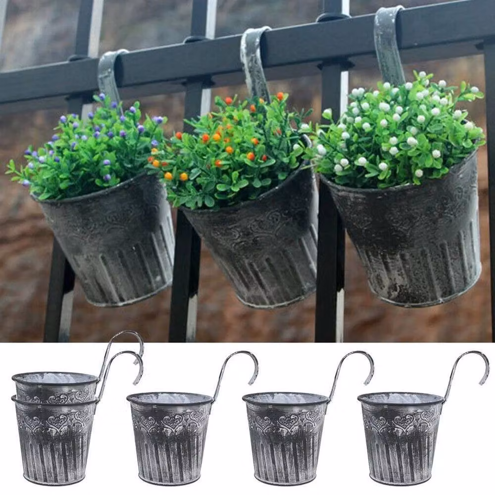 Kelvenix 5-Piece Metal Hanging Flower Pot Planter in Grey – 4