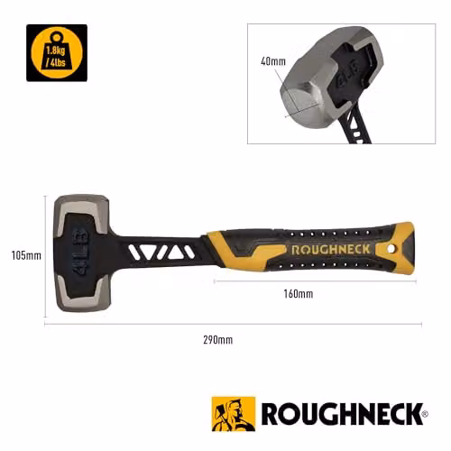 Roughneck Gorilla V-Series Forged Steel Club Hammer, Black and Multicolour, 1.8kg – 2