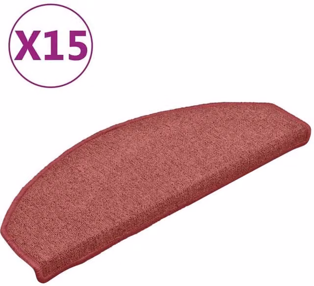 Berkfield Home Non-Slip Carpet Stair Treads, 15 Pieces, Red, W: 65 cm, D: 24 cm, H: 4 cm – 1