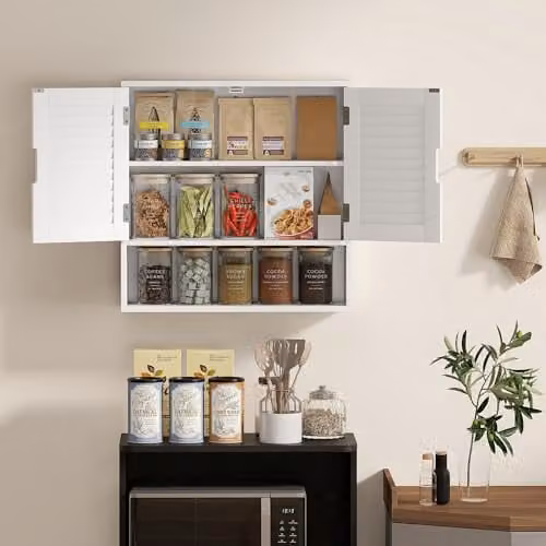 HOMCOM Wall Mounted White Bathroom Cabinet with Roll Shutter and Internal Shelves, W: 60 cm, D: 20 cm, H: 60 cm – 3