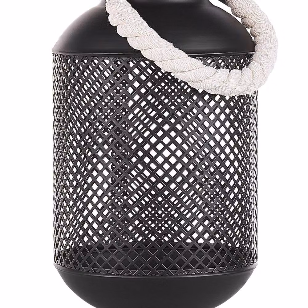 Wyld and Coco Black Metal Lantern with Rope Handle and Openwork Filigree for a Single Candle, H: 34.0 cm, W: 20.0 cm – 2