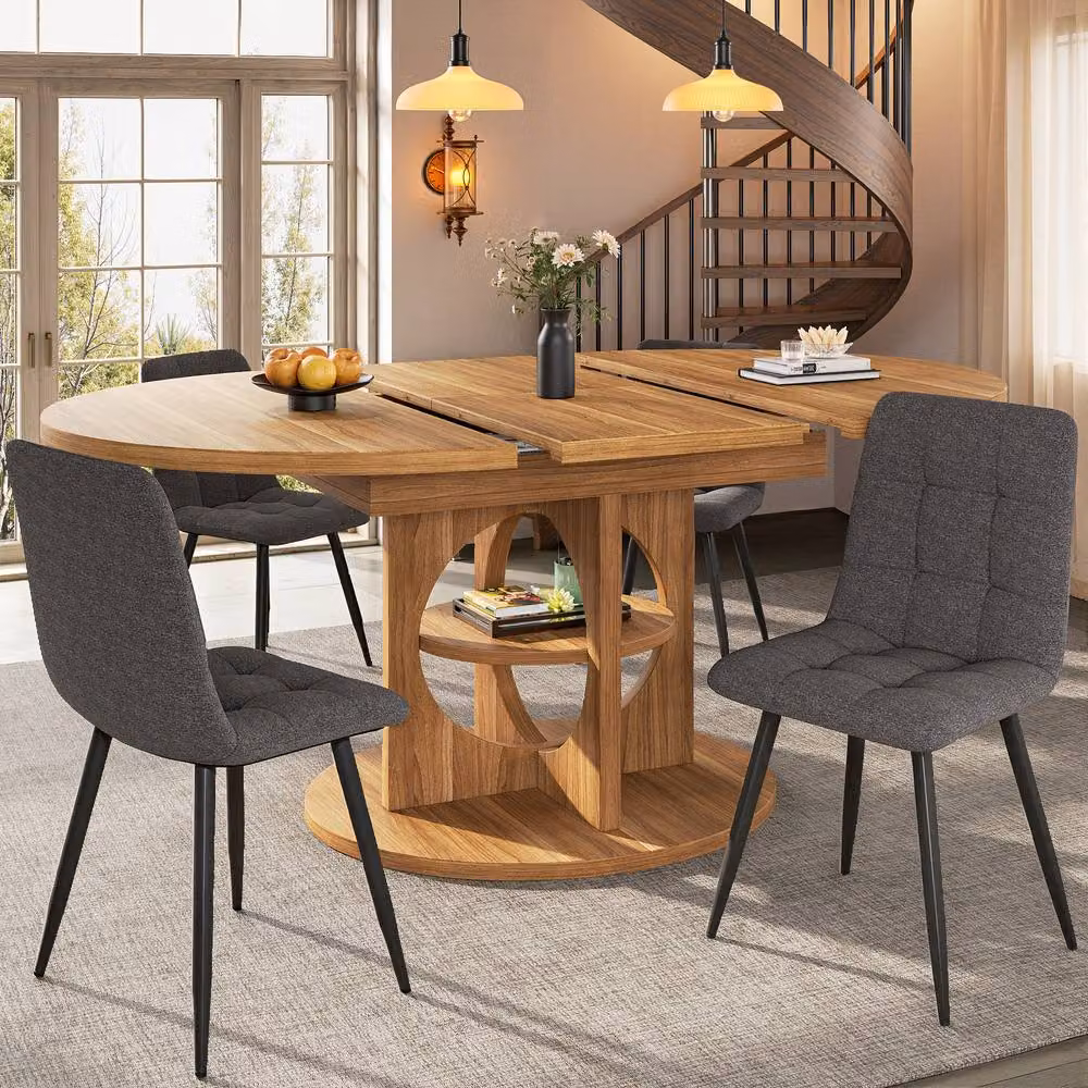 BTM Extendable Round to Oval Dining Table in Brown for 8 People, W/D/H: 110 x 110 x 76 cm – 2