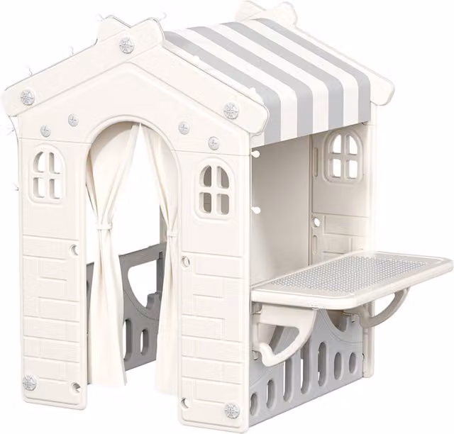Kidkid Portable Kids Playhouse with Curtain in Beige, Grey and White