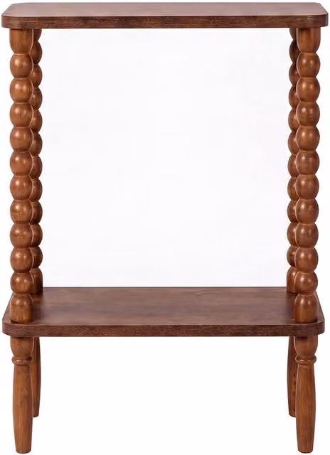 Levede Brown 2-Tier Narrow Side Table with MDF Storage and Rubberwood Legs – 1