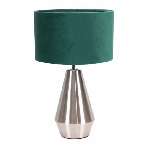 ValueLights Silver Chrome Metal Touch Dimmer Table Lamp with Green Fabric Shade